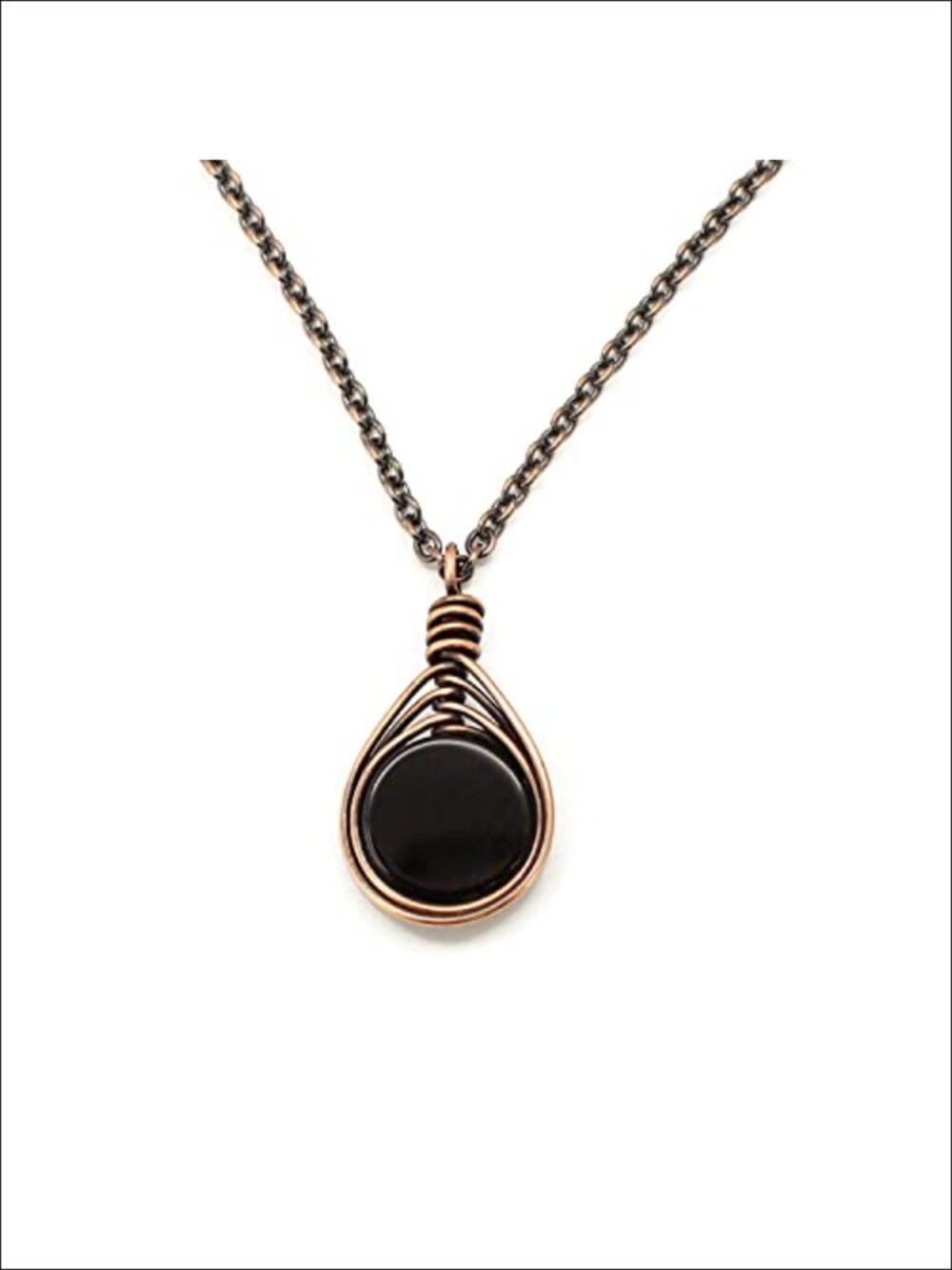 Handcrafted Black Onyx Copper Pendant Necklace 18" Lobster Clasp